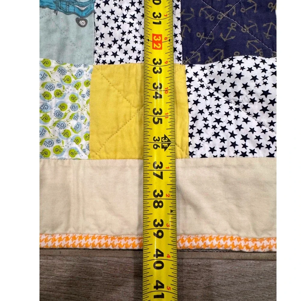 Handmade Baby Quilt Airplane Aviation Patchwork Minky Backing 40x39 Nursery